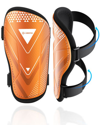 Picture of Shin Guards Soccer Kids Youth, CE Certified Airsfish Shin Guard Protection Gear for 2-18 Years Old Boys Girls Teenagers High Impact Resistant Breathable Comfortable 1 Pair 4 Sizes (XX-Small, Orange)