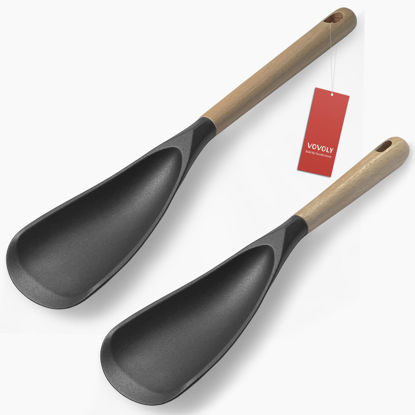 Picture of VOVOLY Cooking Spoon for Nonstick Cookingwares, Silicone Spoon Spoon for Mixing, Scoop, and Scrape, Black (13.4''+11.4" Black 2-Pack)
