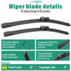 Picture of 26" 15" 12" Windshield Wiper Blades Replacement for Ford Fiesta 2009-2018 Premium All Weather Front Rear Wipers Set - OEM Quality (Pack of 3)