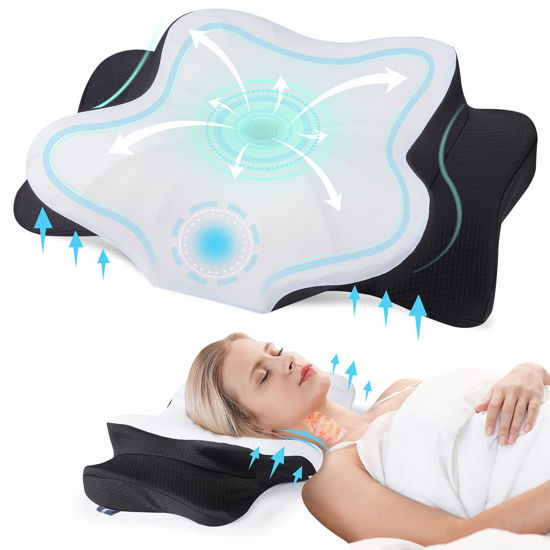 Picture of DONAMA Cervical Pillow for Neck Pain Relief,Contour Memory Foam Pillow,Ergonomic Orthopedic Neck Support Pillows for Side,Back and Stomach Sleepers with Breathable Pillowcase-Black