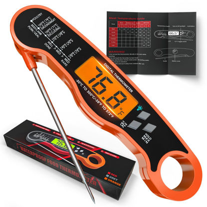 Picture of Meat Thermometer Digital - Fast Instant Read Food Thermometer for Cooking, Candy Making, Outside Grill, Waterproof Kitchen Thermometer with Backlight, Stocking Stuffers for Adult Men - Orange