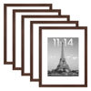 Picture of upsimples 11x14 Picture Frame Set of 5, Display Pictures 8x10 with Mat or 11x14 Without Mat, Wall Gallery Photo Frames, Brown