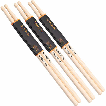 Picture of WOGOD 5A Drum Sticks Classic Drumsticks Wood Tip Drumstick 3 Pair