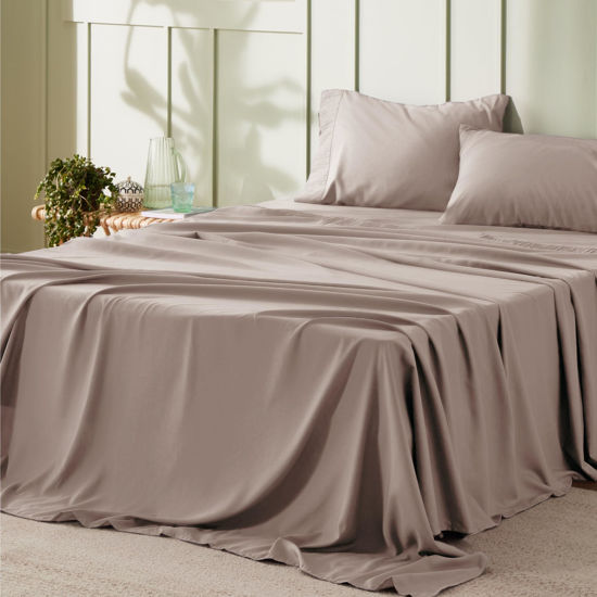 Picture of Bedsure California King Sheet Sets - Soft Sheets for California King Size Bed, 4 Pieces Hotel Luxury Khaki Sheets Cal King, Easy Care Polyester Microfiber Cooling Bed Sheet Set