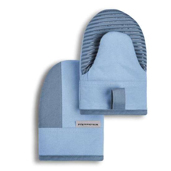 Picture of KitchenAid Beacon Two-Tone Non-Slip Mini Oven Mitt Set, Blue Velvet/Blue Heaven, 5.5"x8", 2 Piece