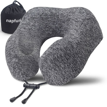 Picture of napfun Travel Pillow for Airplane, Premium Memory Foam Neck Pillow for Flight Headrest Sleep, Portable Plane Accessories, Deep Gray