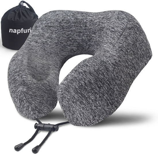 Picture of napfun Travel Pillow for Airplane, Premium Memory Foam Neck Pillow for Flight Headrest Sleep, Portable Plane Accessories, Deep Gray