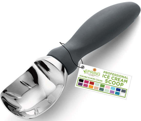 Picture of Spring Chef Gray Heavy Duty Ice Cream Scoop with Comfortable Soft Grip Handle, Dishwasher Safe Ice Cream Scooper, Professional Metal Kitchen Tool for Frozen Yoghurt, Gelato, Sorbet, Sundae, Melon