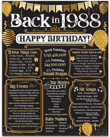 Picture of 36th Birthday Party Decorations for 36th Birthday (Thirty-six) - Remembering The Year 1988 - Party Supplies - Gifts for Men and Women Turning 36 - Back In 1988 Birthday Card 11x14 Unframed Print