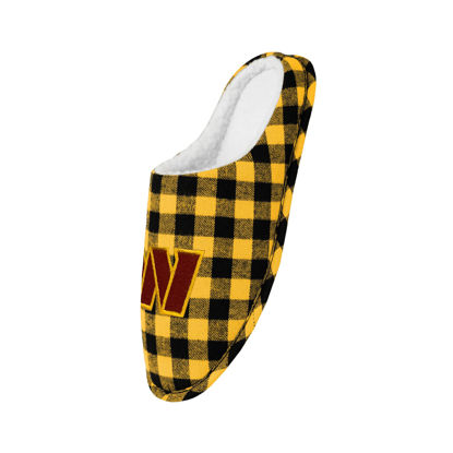 Picture of FOCO Men's NFL Washington Commanders Sherpa Lined Buffalo Check Memory Foam Slippers, Small (7-8)