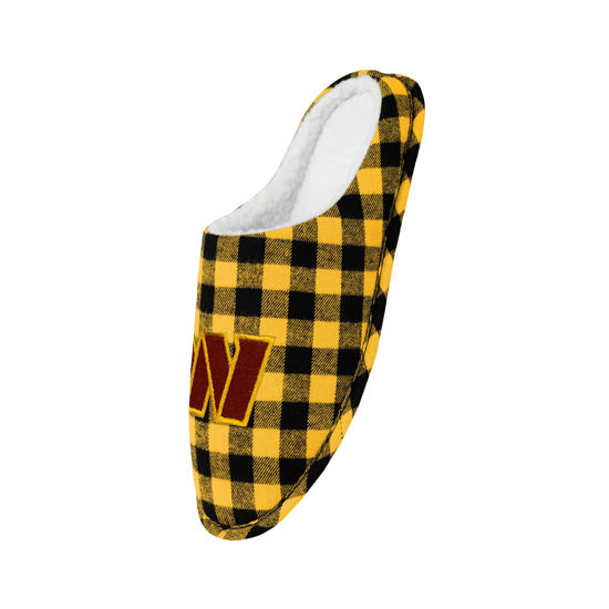 Picture of FOCO Men's NFL Washington Commanders Sherpa Lined Buffalo Check Memory Foam Slippers, Small (7-8)