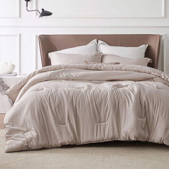 Picture of Bedsure King Size Comforter Set - Warm Taupe King Comforter Set, Soft Bedding for All Seasons, Cationic Dyed Bedding Set, 3 Pieces, 1 Comforter (104"x90") and 2 Pillow Shams (20"x36"+2")