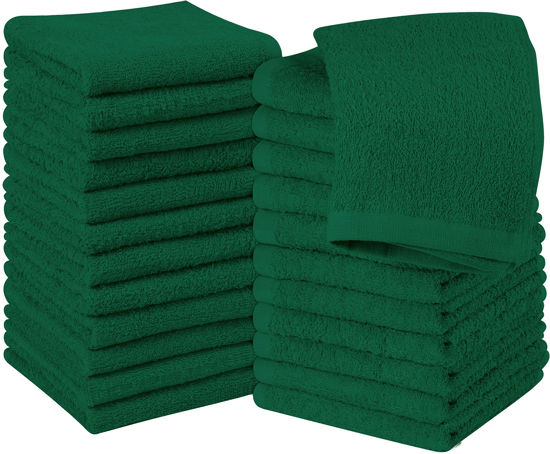 Picture of Utopia Towels 24 Pack Cotton Washcloths Set - 100% Ring Spun Cotton, Premium Quality Flannel Face Cloths, Highly Absorbent and Soft Feel Fingertip Towels (Hunter Green)