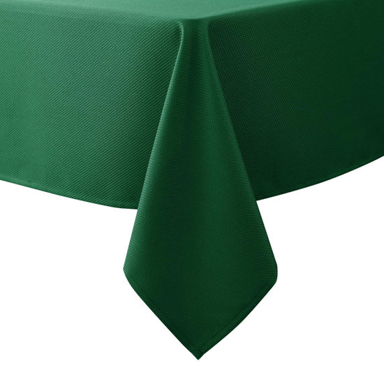 Picture of Biscaynebay Textured Fabric Christmas Tablecloths 60x108 Inches Rectangular, Hunter Green Water Resistant Tablecloths for Dining, Kitchen, Wedding & Parties etc. Machine Washable