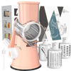 Picture of Cambom Rotary Cheese Grater Hand Crank Cheese Shredder for Fresh Cheese, Vegetable, Nuts,Non-slip Suction Base, Free Cleaning Brush Three Blades, Pink