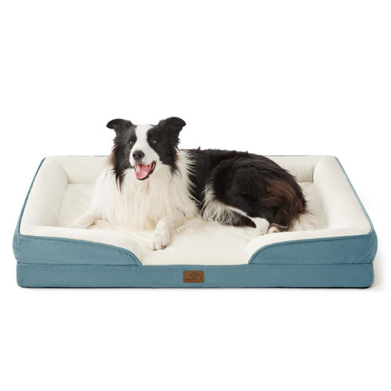 Picture of Bedsure Orthopedic Dog Bed for Large Dogs - Big Washable Dog Sofa Beds Large, Supportive Foam Pet Couch Bed with Removable Washable Cover, Waterproof Lining and Nonskid Bottom, Blue