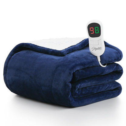 Picture of Homemate Heated Blanket Electric Throw - 50"x60" Heating Blanket Throw 1/2/4/6/8 Hours Auto-off 10 Heat Level Heat Blanket Over-heat Protection Flannel Sherpa Heater Blanket Electric ETL Certification