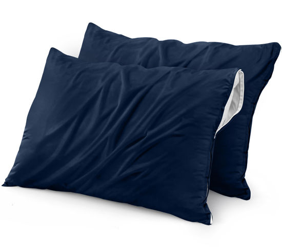 Picture of Utopia Bedding Waterproof Pillow Protector Zippered (2 Pack) Standard Navy - Pillow Encasement 20 x 26 Inches