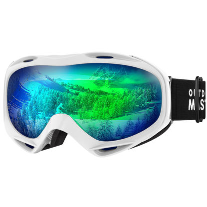 Picture of OutdoorMaster OTG Ski Goggles - Over Glasses Ski/Snowboard Goggles for Men, Women & Youth - 100% UV Protection (Panda Frame + VLT 17% Grey Lens with Full REVO Green)