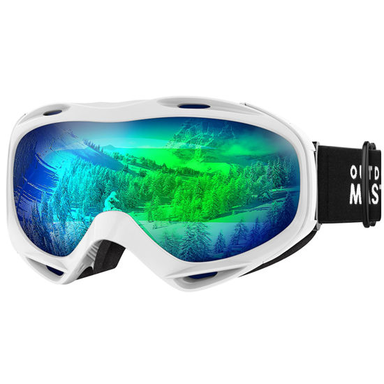 Picture of OutdoorMaster OTG Ski Goggles - Over Glasses Ski/Snowboard Goggles for Men, Women & Youth - 100% UV Protection (Panda Frame + VLT 17% Grey Lens with Full REVO Green)