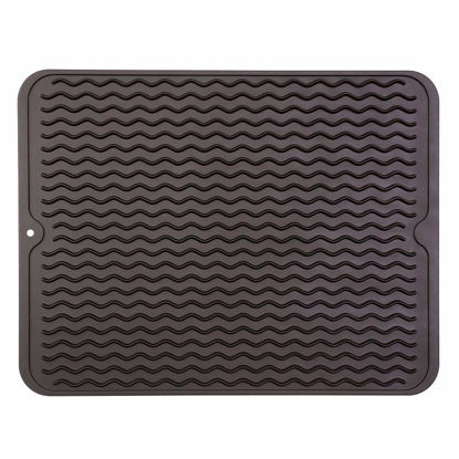 Picture of MicoYang Silicone Dish Drying Mat for Multiple Usage,Easy clean,Eco-friendly,Heat-resistant Silicone Mat for Kitchen Counter or Sink,Refrigerator or drawer liner Coffee L 16 inches x 12 inches