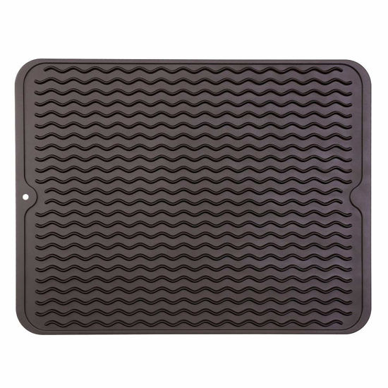 Picture of MicoYang Silicone Dish Drying Mat for Multiple Usage,Easy clean,Eco-friendly,Heat-resistant Silicone Mat for Kitchen Counter or Sink,Refrigerator or drawer liner Coffee L 16 inches x 12 inches