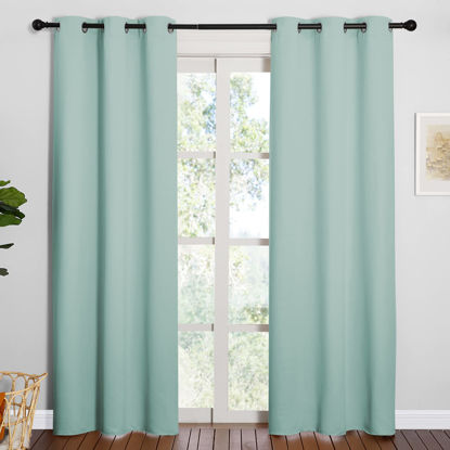 Picture of NICETOWN Thermal Insulated Solid Grommet Blackout Curtains/Drape for Living Room (Aqua, 1 Pair, 42 by 84-Inch)