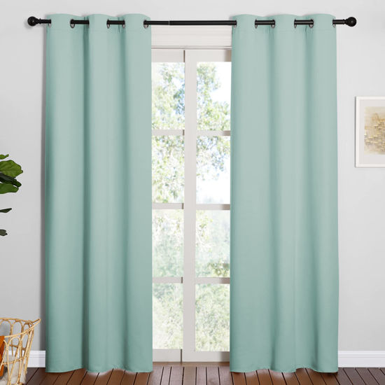 Picture of NICETOWN Thermal Insulated Solid Grommet Blackout Curtains/Drape for Living Room (Aqua, 1 Pair, 42 by 84-Inch)