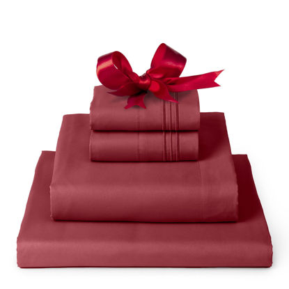 Picture of Mellanni King Sheets Set - 4 PC Iconic Collection Bedding Sheets & Pillowcases - Hotel Luxury, Extra Soft, Cooling Bed Sheets - for Women, Men, Kids & Teens (King, Brick Red)