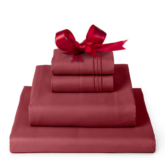 Picture of Mellanni King Sheets Set - 4 PC Iconic Collection Bedding Sheets & Pillowcases - Hotel Luxury, Extra Soft, Cooling Bed Sheets - for Women, Men, Kids & Teens (King, Brick Red)