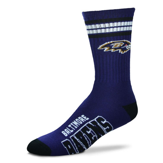 Picture of For Bare Feet NFL Youth 4 Stripe Deuce Crew Sock, Baltimore Ravens, One Size