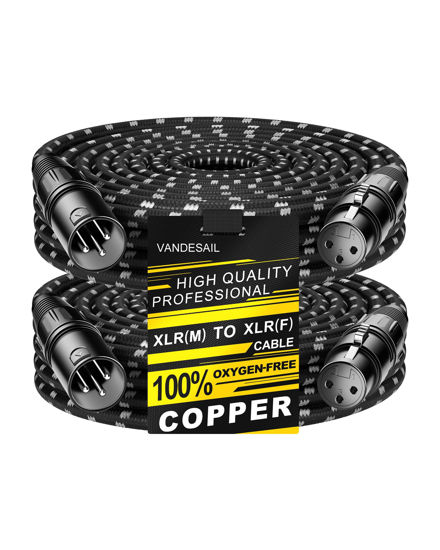 Picture of VANDESAIL Long XLR Cables 50 ft 2 Pack, Nylon Braided XLR Extension Microphone Cable, OFC Shielded and Balanced XLR Male to XLR Female Mic Cord for Preamp Recording Mixer Amplifie Speaker Black