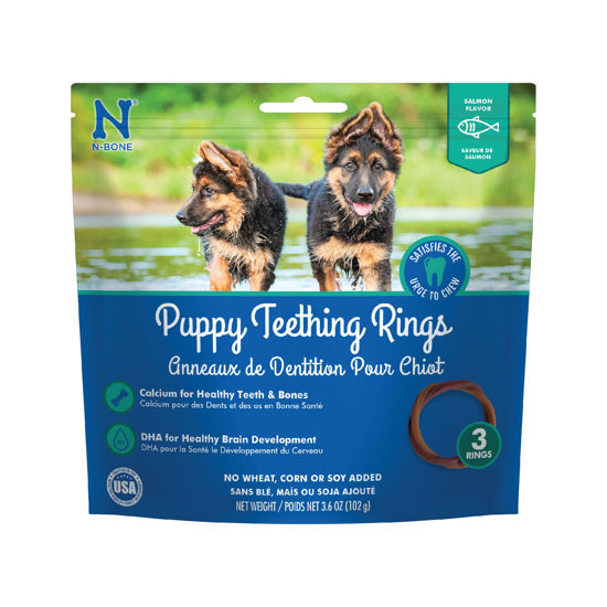 Picture of N-Bone Puppy Teething Rings Salmon Flavor Dog Treat, 3 Count Bag, 3.6-oz