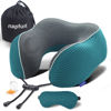 Picture of napfun Neck Pillow for Traveling, Upgraded Travel Neck Pillow for Airplane 100% Pure Memory Foam Travel Pillow for Flight Headrest Sleep, Portable Plane Accessories, Teal Set, Medium (120-200LB)