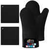 Picture of Gorilla Grip BPA-Free Soft Silicone Oven Mitts and Potholder Set of 4, Heat Resistant Hot Pads, Thick Cotton Lined Cooking Mitt, Long Gloves Protect Hands, Kitchen Waterproof Trivet Mats, 12.5" Black