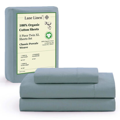 Picture of LANE LINEN 100% Organic Cotton Twin XL Sheets Set 3-Piece Pure Percale Bedsheets Soft Bedding Breathable Fits Mattress Upto 15" Deep - French Blue