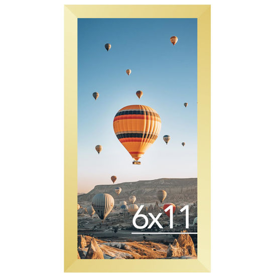 Picture of JCJMY 6x11 Picture Frame Gold for Wall Hanging or Tabletop, Wall Mounting Horizontally or Vertically, 6 x 11 Wall Gallery Poster Photo Frame with Shatter Resistant Plexiglass, Gold