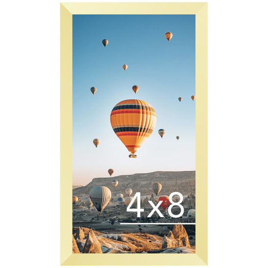 Picture of JCJMY 4x8 Picture Frame Gold for Wall Hanging or Tabletop, Wall Mounting Horizontally or Vertically, 4 x 8 Wall Gallery Poster Photo Frame with Shatter Resistant Plexiglass, Gold