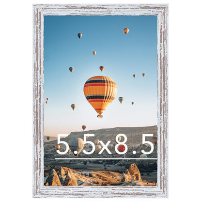 Picture of 5.5x8.5 Picture Frame Rustic White for Wall Hanging or Tabletop, Wall Mounting Horizontally or Vertically, 5.5 x 8.5 Wall Gallery Poster Photo Frame with Durable Shatter Resistant Plexiglass, Rustic White