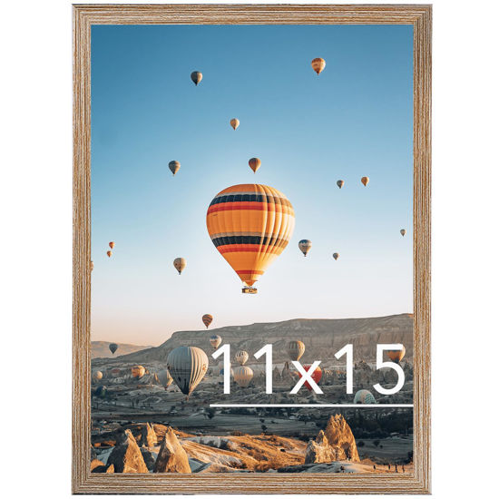 Picture of JCJMY 11x15 Picture Frame Rustic Brown, Horizontal and Vertical Formats for Wall Hanging, 11 x 15 Wall Gallery Poster Photo Frame with Shatter Resistant Plexiglass, Rustic Brown
