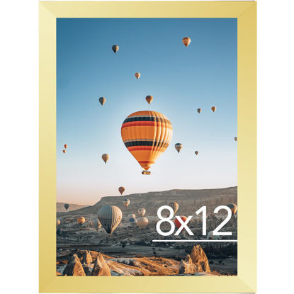 Picture of JCJMY 8x12 Picture Frame Gold for Wall Hanging or Tabletop, Wall Mounting Horizontally or Vertically, 8 x 12 Wall Gallery Poster Photo Frame with Durable Shatter Resistant Plexiglass, Gold