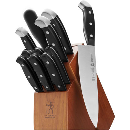 Picture of HENCKELS Premium Quality 12-Piece Knife Set with Block and Knife Sharpener, Razor-Sharp, German Engineered Knife Informed by over 100 Years of Masterful Knife Making, Brown Block