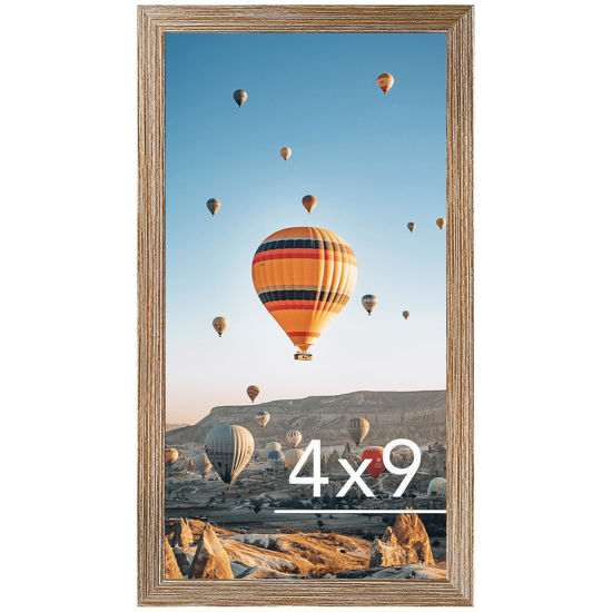 Picture of JCJMY 4x9 Picture Frame Rustic Brown for Wall Hanging or Tabletop, Wall Mounting Horizontally or Vertically, 4 x 9 Wall Gallery Poster Photo Frame with Shatter Resistant Plexiglass, Rustic Brown