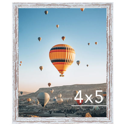 Picture of JCJMY 4x5 Picture Frame Rustic White for Wall Hanging or Tabletop, Wall Mounting Horizontally or Vertically, 4 x 5 Wall Gallery Poster Photo Frame with Shatter Resistant Plexiglass, Rustic White
