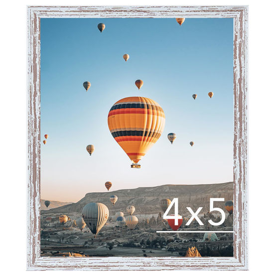 Picture of JCJMY 4x5 Picture Frame Rustic White for Wall Hanging or Tabletop, Wall Mounting Horizontally or Vertically, 4 x 5 Wall Gallery Poster Photo Frame with Shatter Resistant Plexiglass, Rustic White