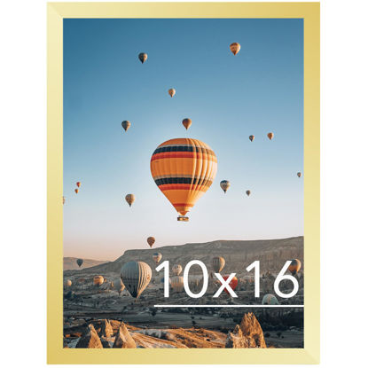 Picture of JCJMY 10x16 Picture Frame Gold for Wall Hanging, Wall Mounting Horizontally or Vertically, 10 x 16 Wall Gallery Poster Photo Frame with Shatter Resistant Plexiglass, Gold