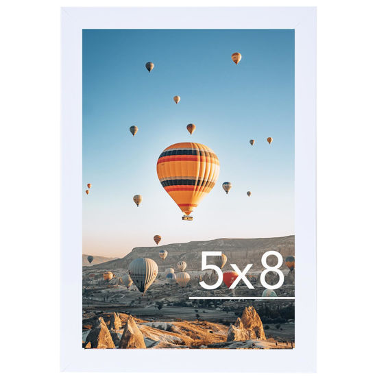 Picture of JCJMY 5x8 Picture Frame White for Wall Hanging or Tabletop, Wall Mounting Horizontally or Vertically, 5 x 8 Wall Gallery Poster Photo Frame with Shatter Resistant Plexiglass, White