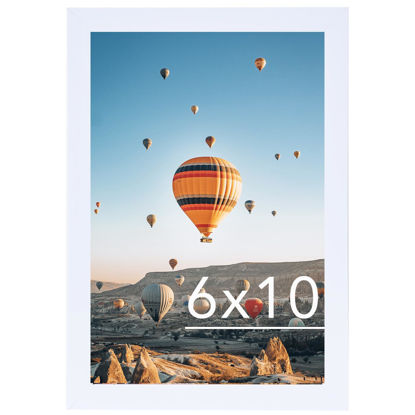 Picture of JCJMY 6x10 Picture Frame White for Wall Hanging or Tabletop, Wall Mounting Horizontally or Vertically, 6 x 10 Wall Gallery Poster Photo Frame with Shatter Resistant Plexiglass, White