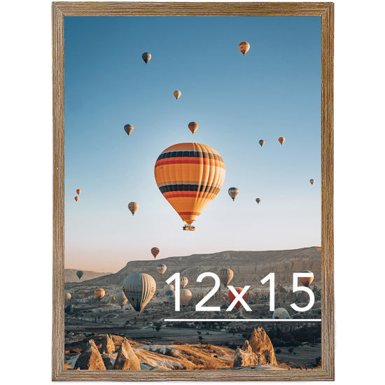 Picture of JCJMY 12x15 Picture Frame Rustic Brown, Horizontal and Vertical Formats for Wall Hanging, 12 x 15 Wall Gallery Poster Photo Frame with Shatter Resistant Plexiglass,Rustic Brown