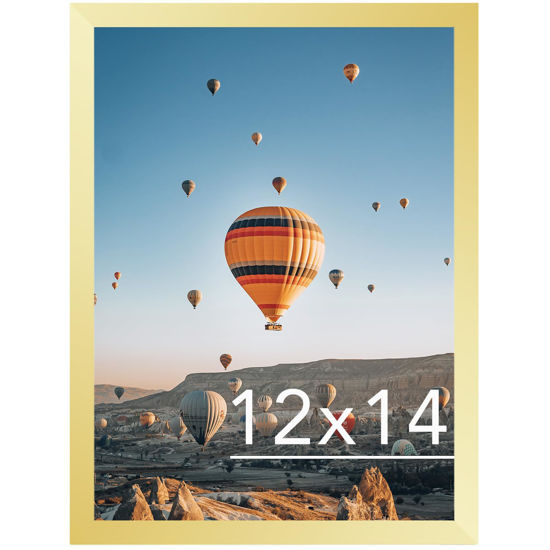 Picture of JCJMY 12x14 Picture Frame Gold for Wall Hanging, Wall Mounting Horizontally or Vertically, 12 x 14 Wall Gallery Poster Photo Frames with Durable Shatter Resistant Plexiglass, Gold